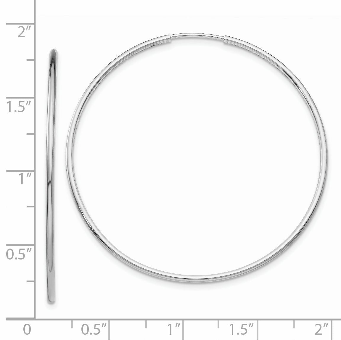 14k White Gold 1.20mm Polished Endless Tube Hoop Earrings-TF794