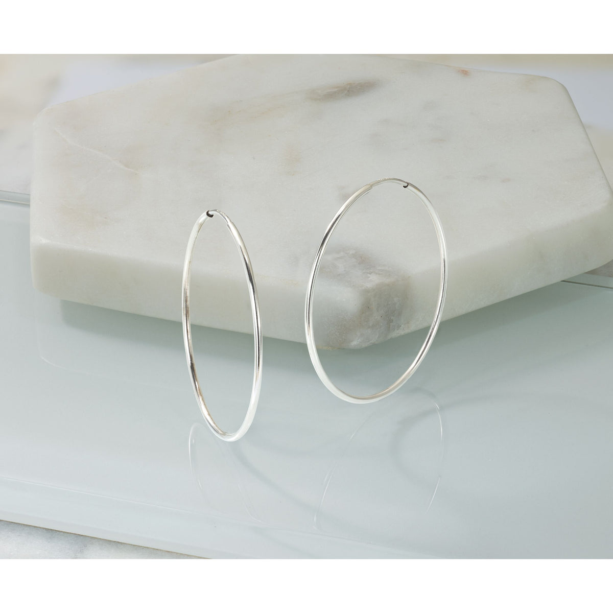 14k White Gold 1.20mm Polished Endless Tube Hoop Earrings-TF795