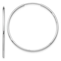 14k White Gold 1.20mm Polished Endless Tube Hoop Earrings-TF795