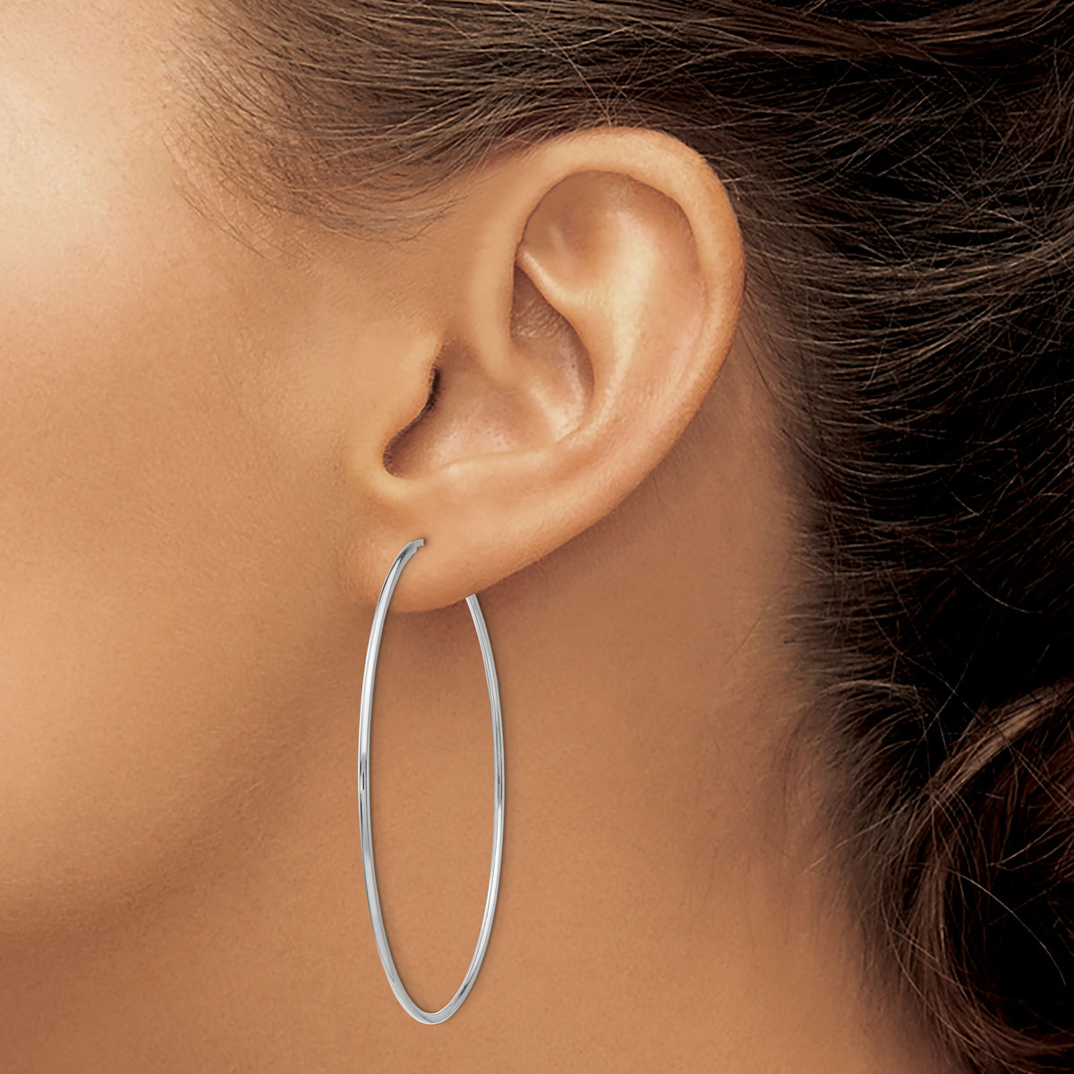 14k White Gold 1.20mm Polished Endless Tube Hoop Earrings-TF796