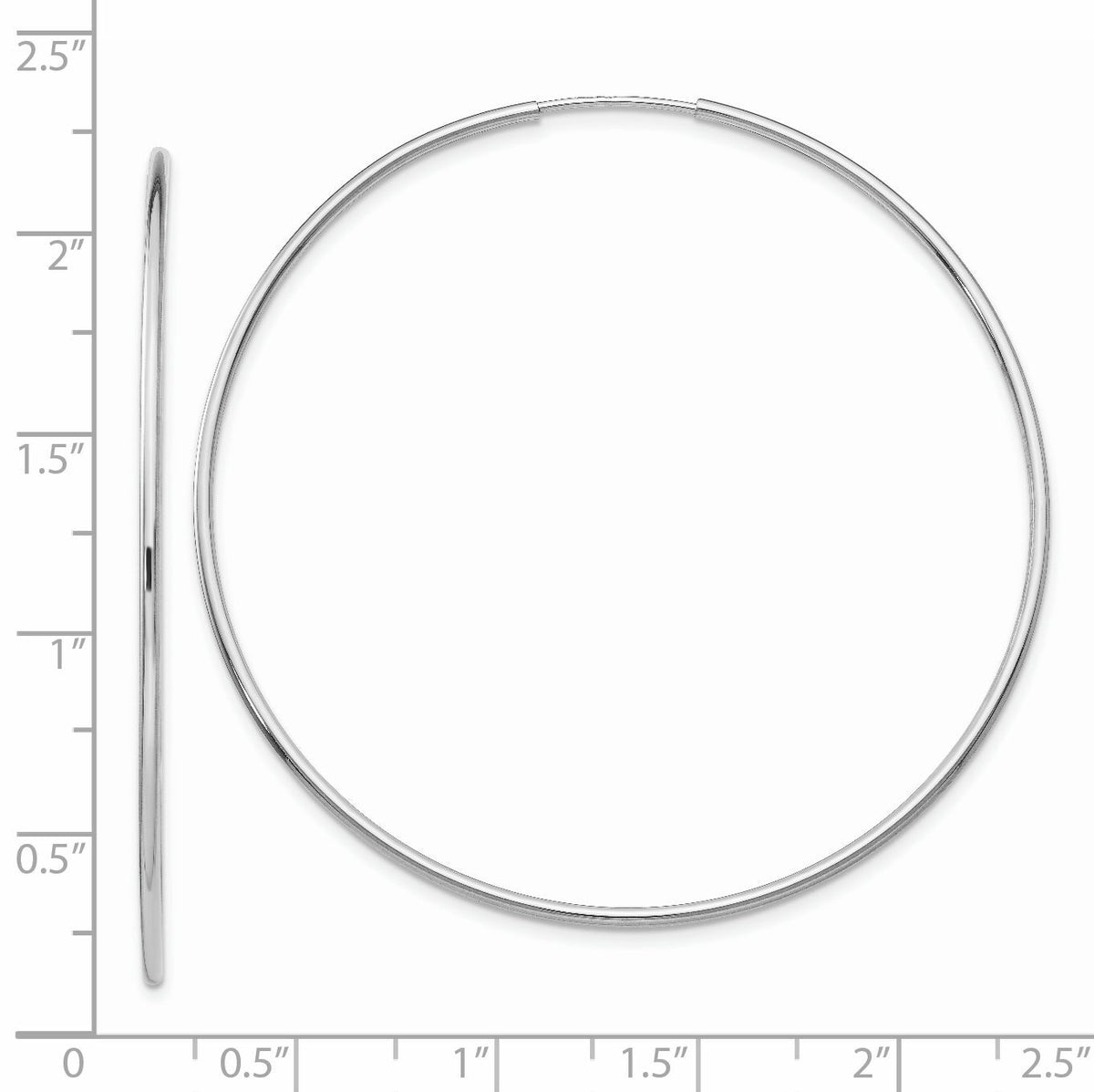 14k White Gold 1.20mm Polished Endless Tube Hoop Earrings-TF796
