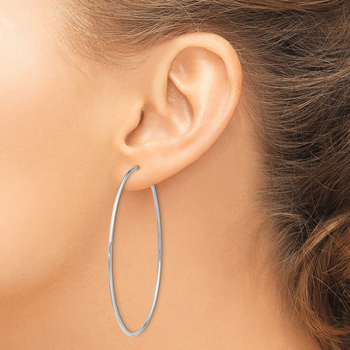 14k White Gold 1.20mm Polished Endless Tube Hoop Earrings-TF797