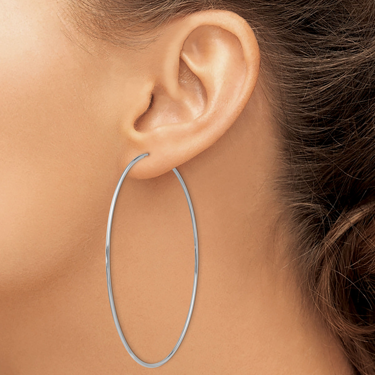 14k White Gold 1.20mm Polished Endless Tube Hoop Earrings-TF799