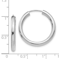 14k White Gold 3.00mm Polished Endless Tube Hoop Earrings-TF804
