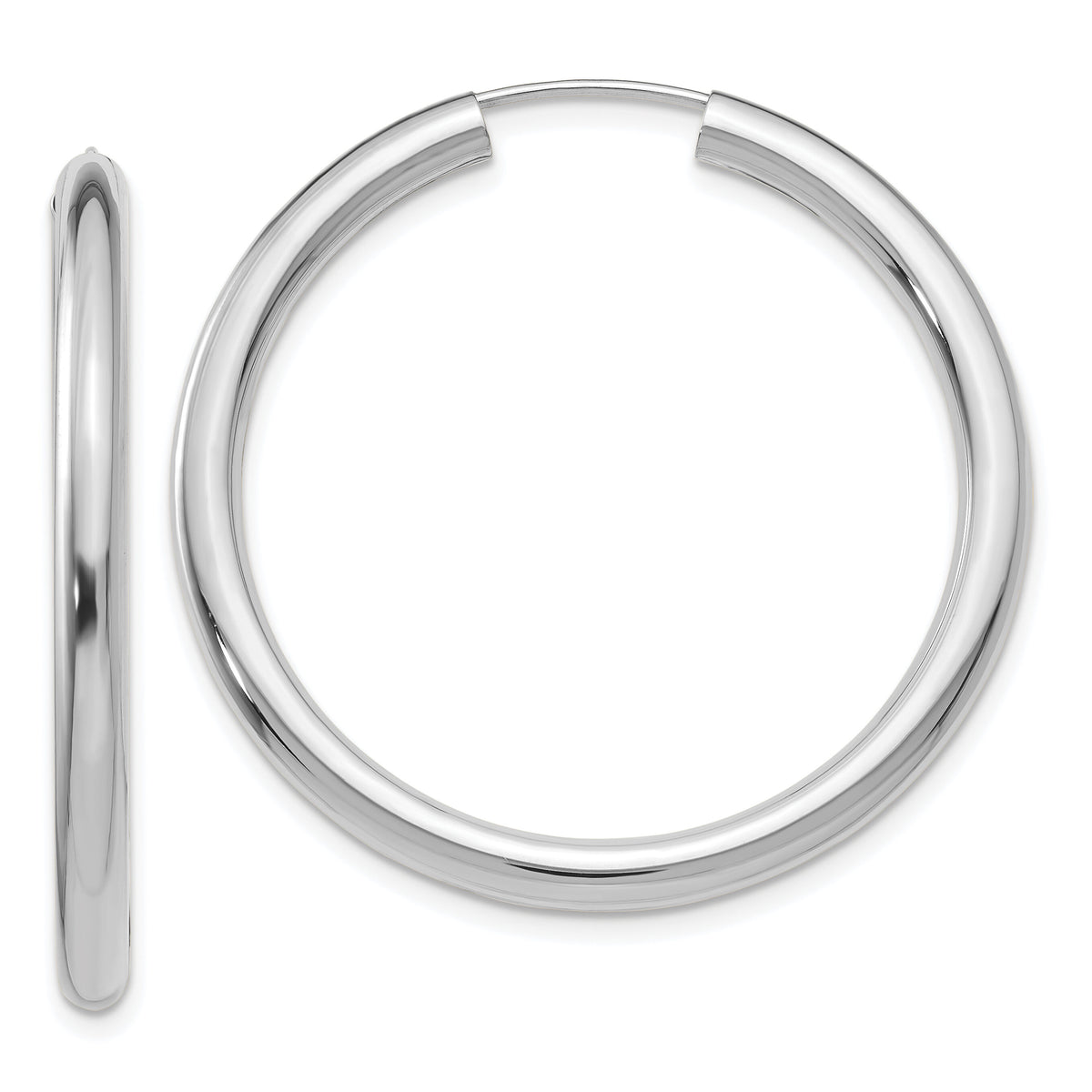 14k White Gold 3.00mm Polished Endless Tube Hoop Earrings-TF804
