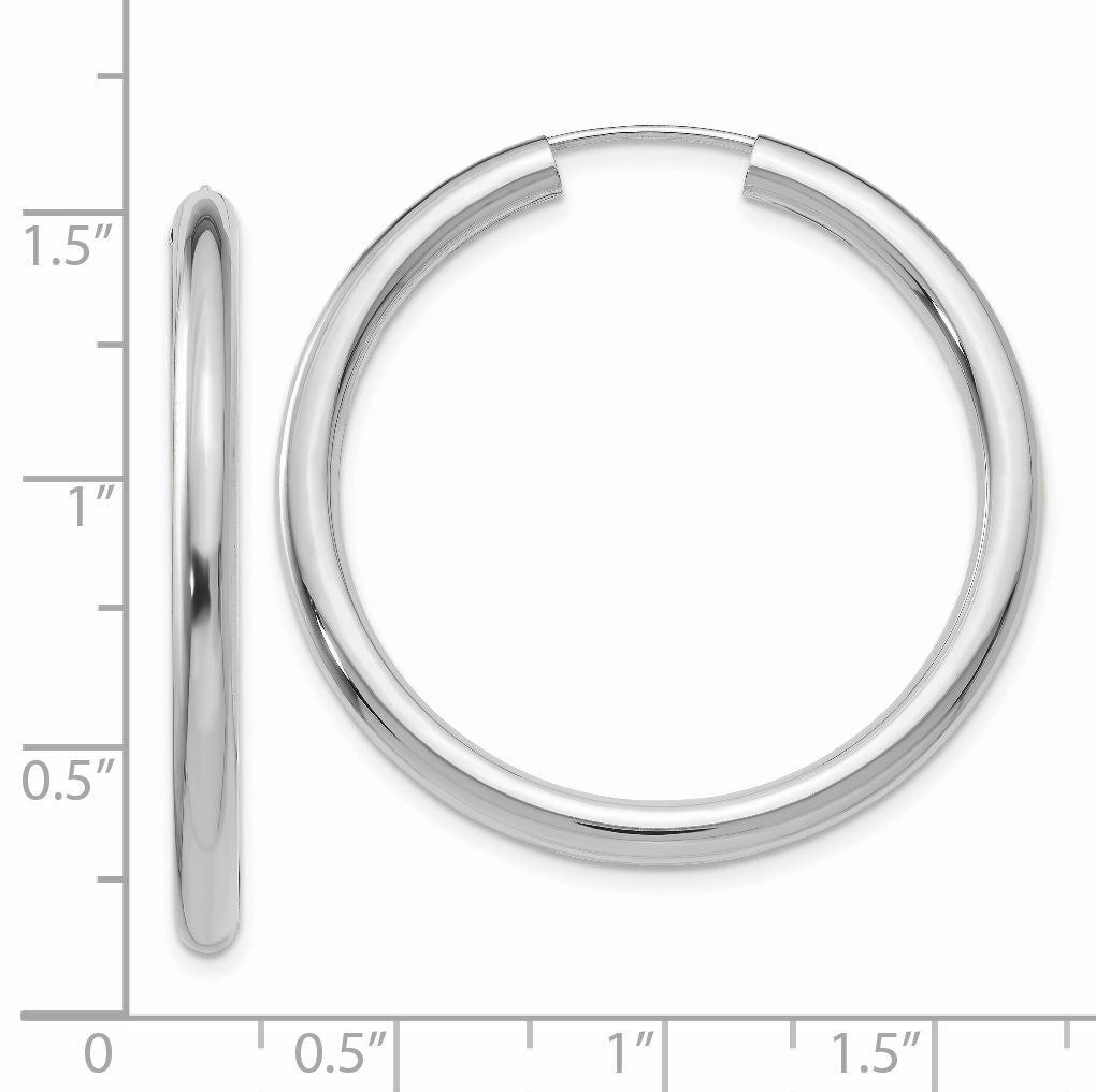14k White Gold 3.00mm Polished Endless Tube Hoop Earrings-TF805