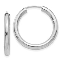 14k White Gold 3.00mm Polished Endless Tube Hoop Earrings-TF805