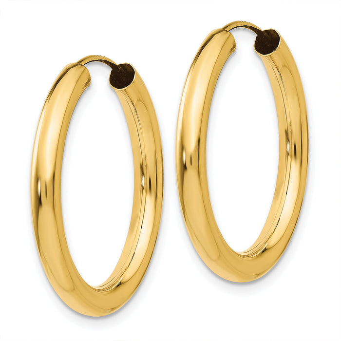 14k 3.00mm Polished Endless Tube Hoop Earrings-TF808