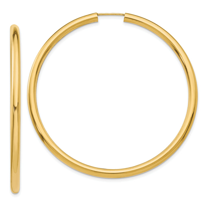 14k 3.00mm Polished Endless Tube Hoop Earrings-TF811