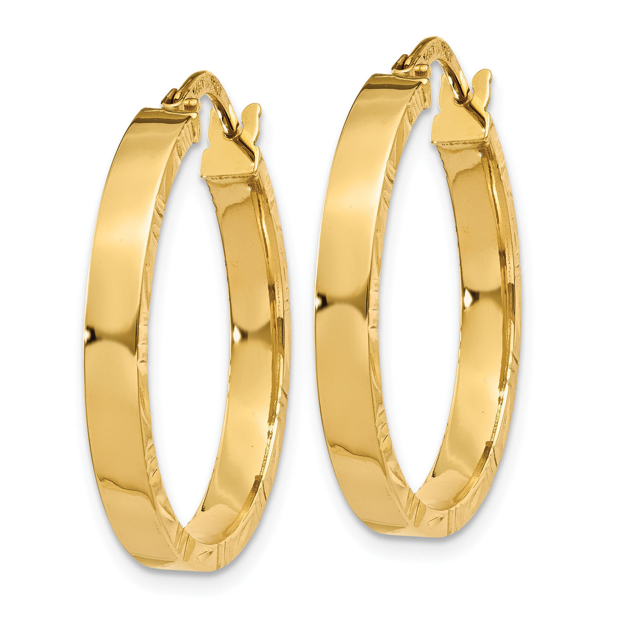 14K Diamond Cut Edge Medium 3mm Polished Hoop Earrings-TF813