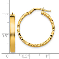 14K Diamond Cut Edge Medium 3mm Polished Hoop Earrings-TF813