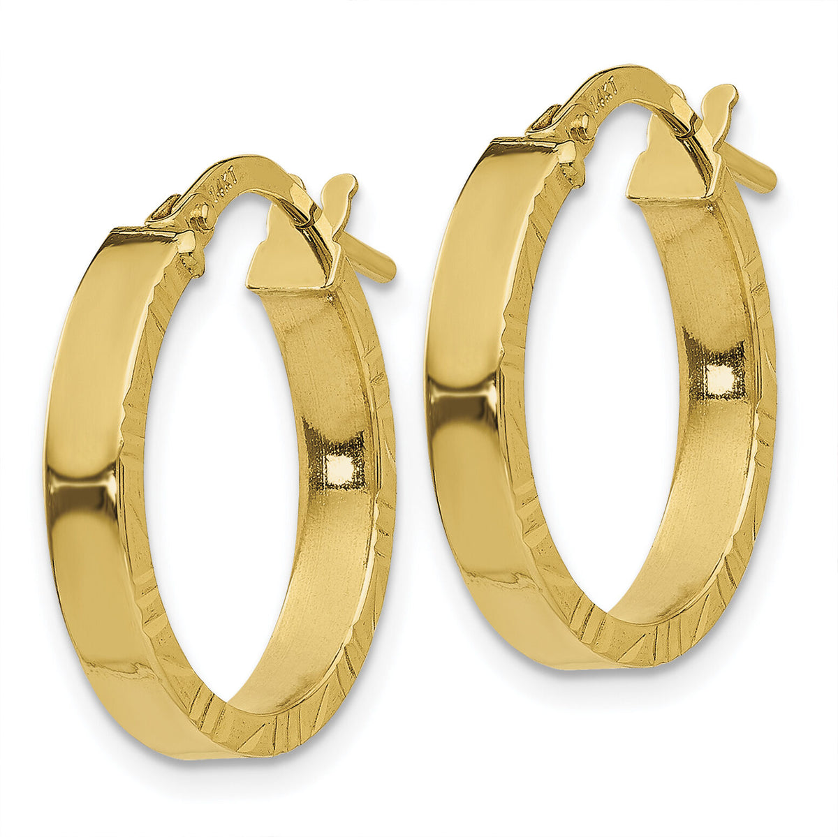 14K Small 3mm Diamond Cut Edge Polished Hoop Earrings-TF814