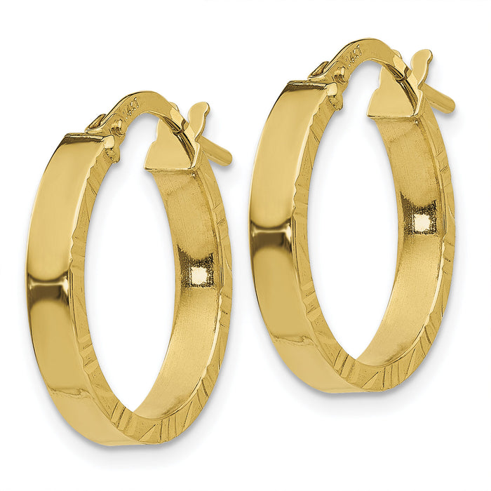 14K Small 3mm Diamond Cut Edge Polished Hoop Earrings-TF814
