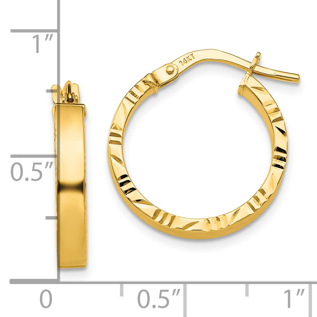 14K Small 3mm Diamond Cut Edge Polished Hoop Earrings-TF814