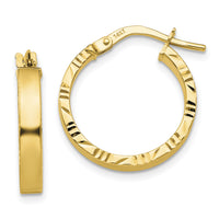 14K Small 3mm Diamond Cut Edge Polished Hoop Earrings-TF814