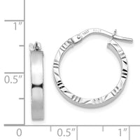 14K White Gold Small 3mm Diamond Cut Edge Polished Hoop Earrings-TF815