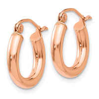 14k Rose Gold Polished 3mm Lightweight Tube Hoop Earrings-TF818