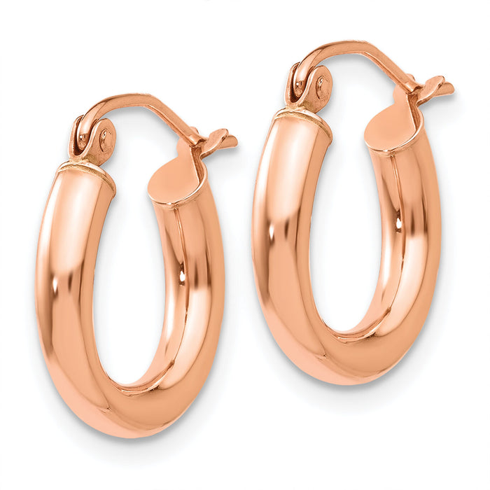 14k Rose Gold Polished 3mm Lightweight Tube Hoop Earrings-TF818