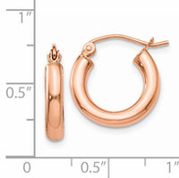 14k Rose Gold Polished 3mm Lightweight Tube Hoop Earrings-TF818