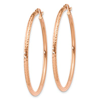 14k Rose Gold Polished Lightweight Large Diamond-cut Tube Hoop Earrings-TF819
