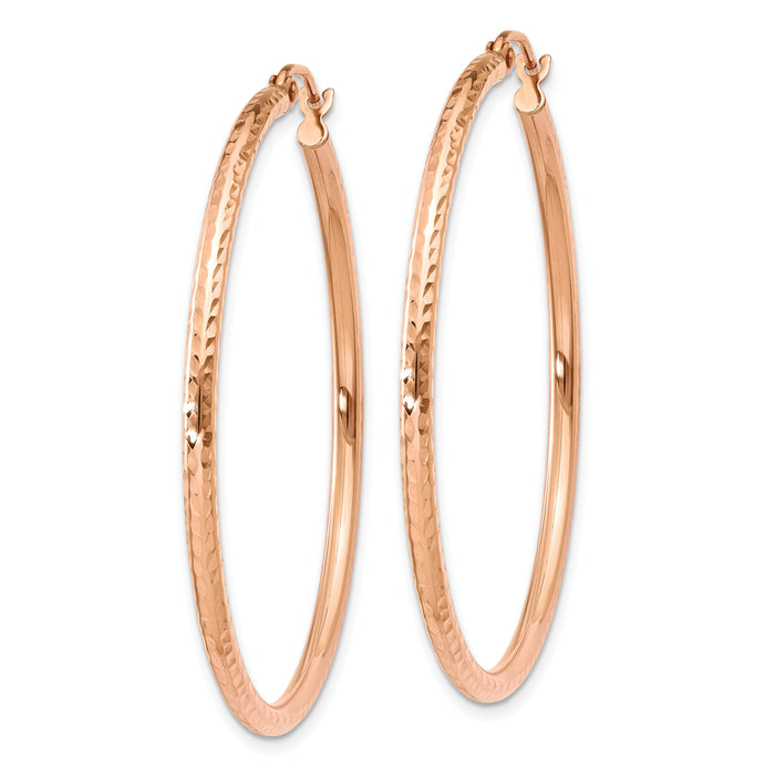 14k Rose Gold Polished Lightweight Large Diamond-cut Tube Hoop Earrings-TF819