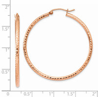 14k Rose Gold Polished Lightweight Large Diamond-cut Tube Hoop Earrings-TF819