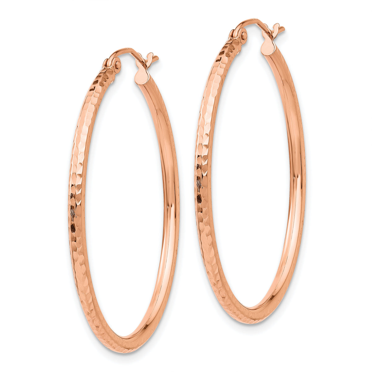 14k Rose Gold Polished Lightweight Large Diamond-cut Tube Hoop Earrings-TF820