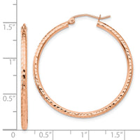 14k Rose Gold Polished Lightweight Large Diamond-cut Tube Hoop Earrings-TF820