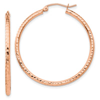 14k Rose Gold Polished Lightweight Large Diamond-cut Tube Hoop Earrings-TF820