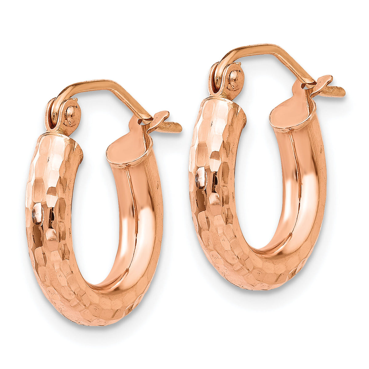 14k Rose Gold Polished Lightweight Small Diamond-cut Tube Hoop Earrings-TF821