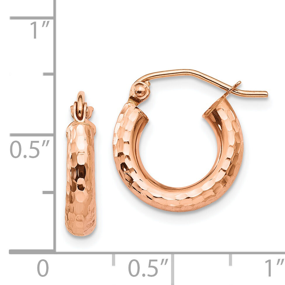 14k Rose Gold Polished Lightweight Small Diamond-cut Tube Hoop Earrings-TF821