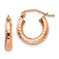 14k Rose Gold Polished Lightweight Small Diamond-cut Tube Hoop Earrings-TF821