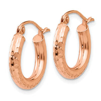 14k Rose Gold Polished Lightweight Small Diamond-cut Tube Hoop Earrings-TF822
