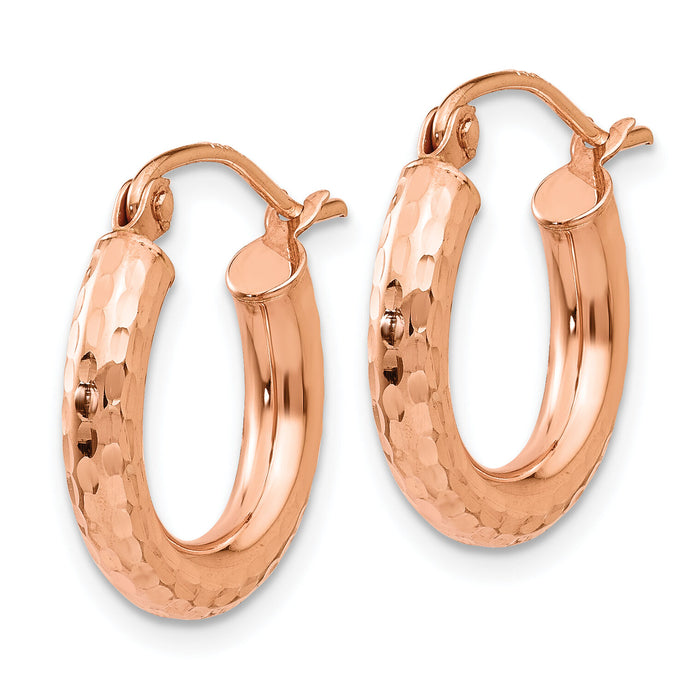 14k Rose Gold Polished Lightweight Small Diamond-cut Tube Hoop Earrings-TF822