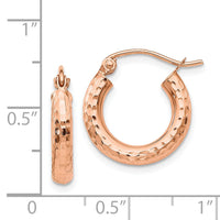 14k Rose Gold Polished Lightweight Small Diamond-cut Tube Hoop Earrings-TF822