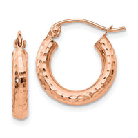 14k Rose Gold Polished Lightweight Small Diamond-cut Tube Hoop Earrings-TF822