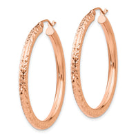 14k Rose Gold Diamond-cut 3mm Round Hoop Earrings-TF824