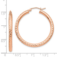 14k Rose Gold Diamond-cut 3mm Round Hoop Earrings-TF824