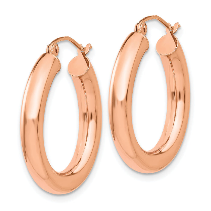14k Rose Gold Polished 4mm Tube Hoop Earrings-TF825