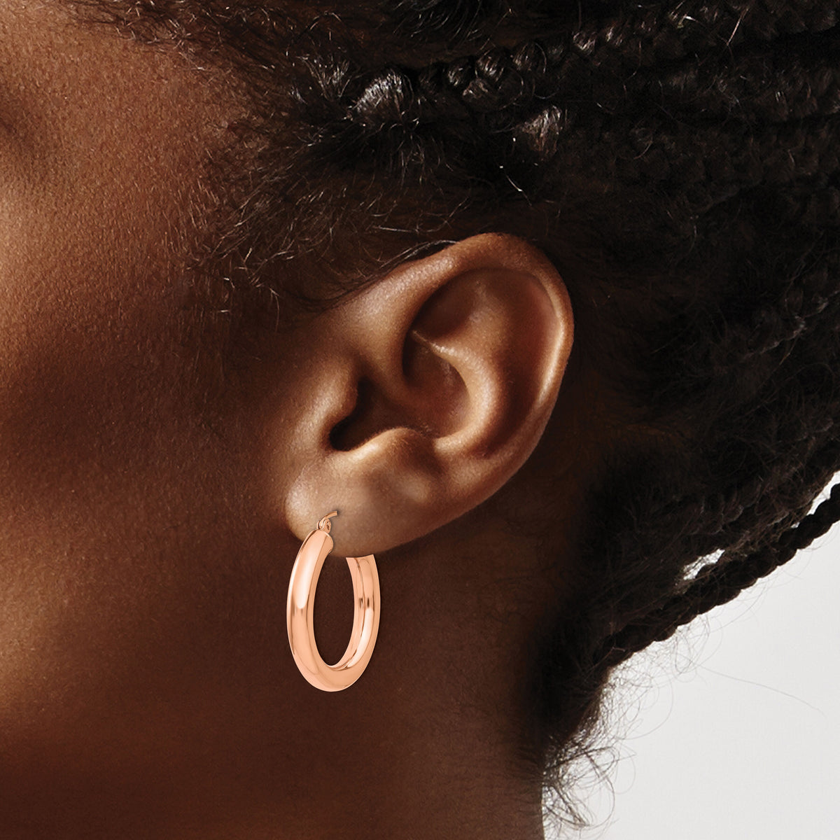 14k Rose Gold Polished 4mm Tube Hoop Earrings-TF825