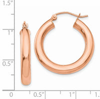 14k Rose Gold Polished 4mm Tube Hoop Earrings-TF825