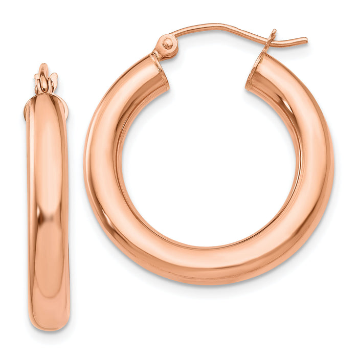 14k Rose Gold Polished 4mm Tube Hoop Earrings-TF825