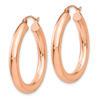 14k Rose Gold Polished 4mm Tube Hoop Earrings-TF826