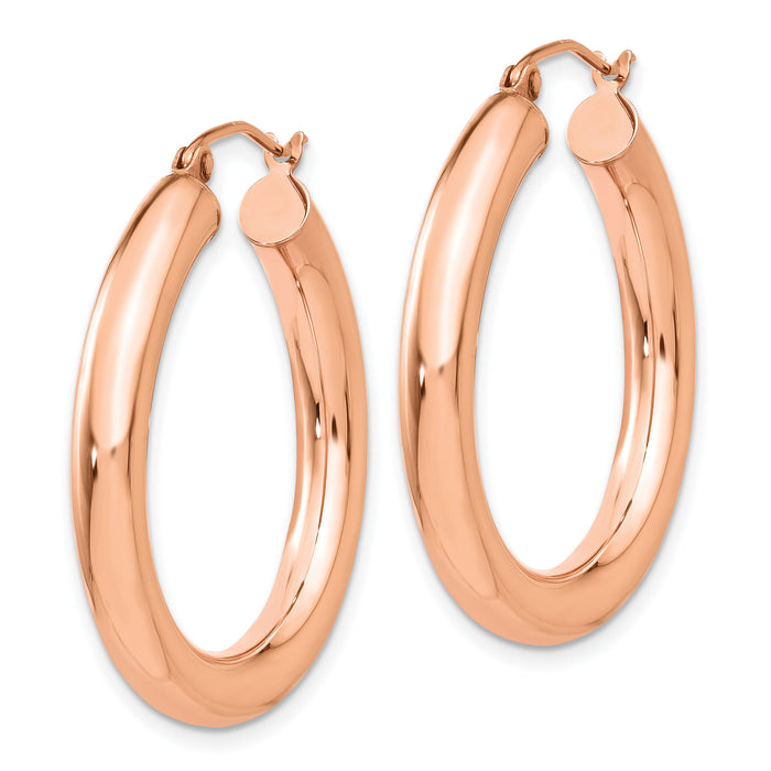 14k Rose Gold Polished 4mm Tube Hoop Earrings-TF826