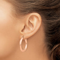 14k Rose Gold Polished 4mm Tube Hoop Earrings-TF826