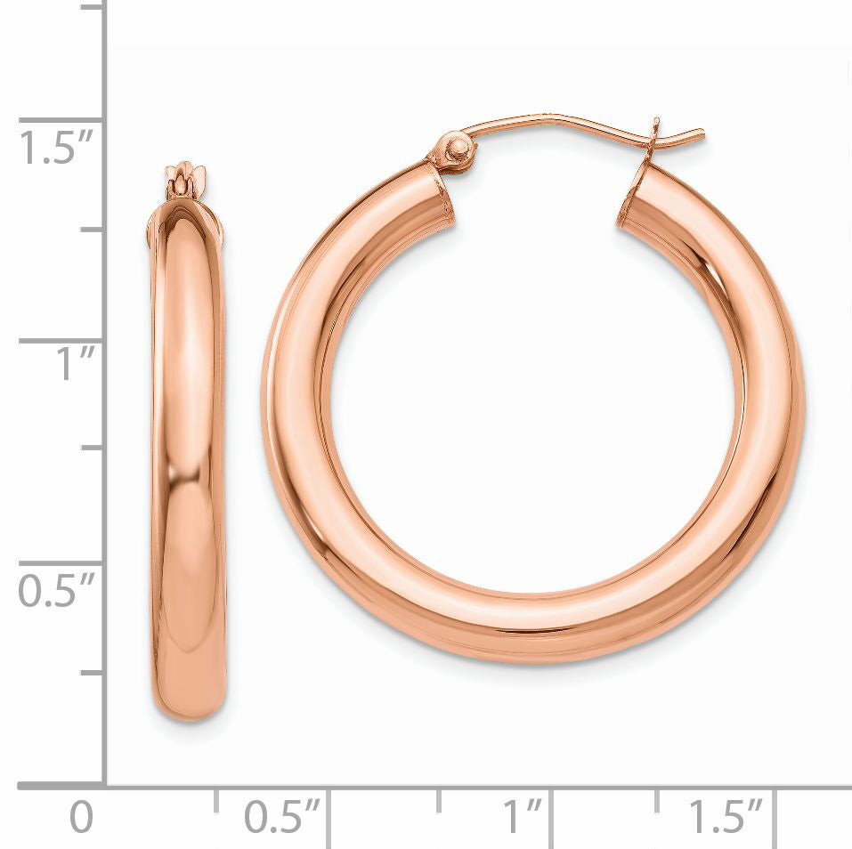 14k Rose Gold Polished 4mm Tube Hoop Earrings-TF826
