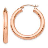 14k Rose Gold Polished 4mm Tube Hoop Earrings-TF826