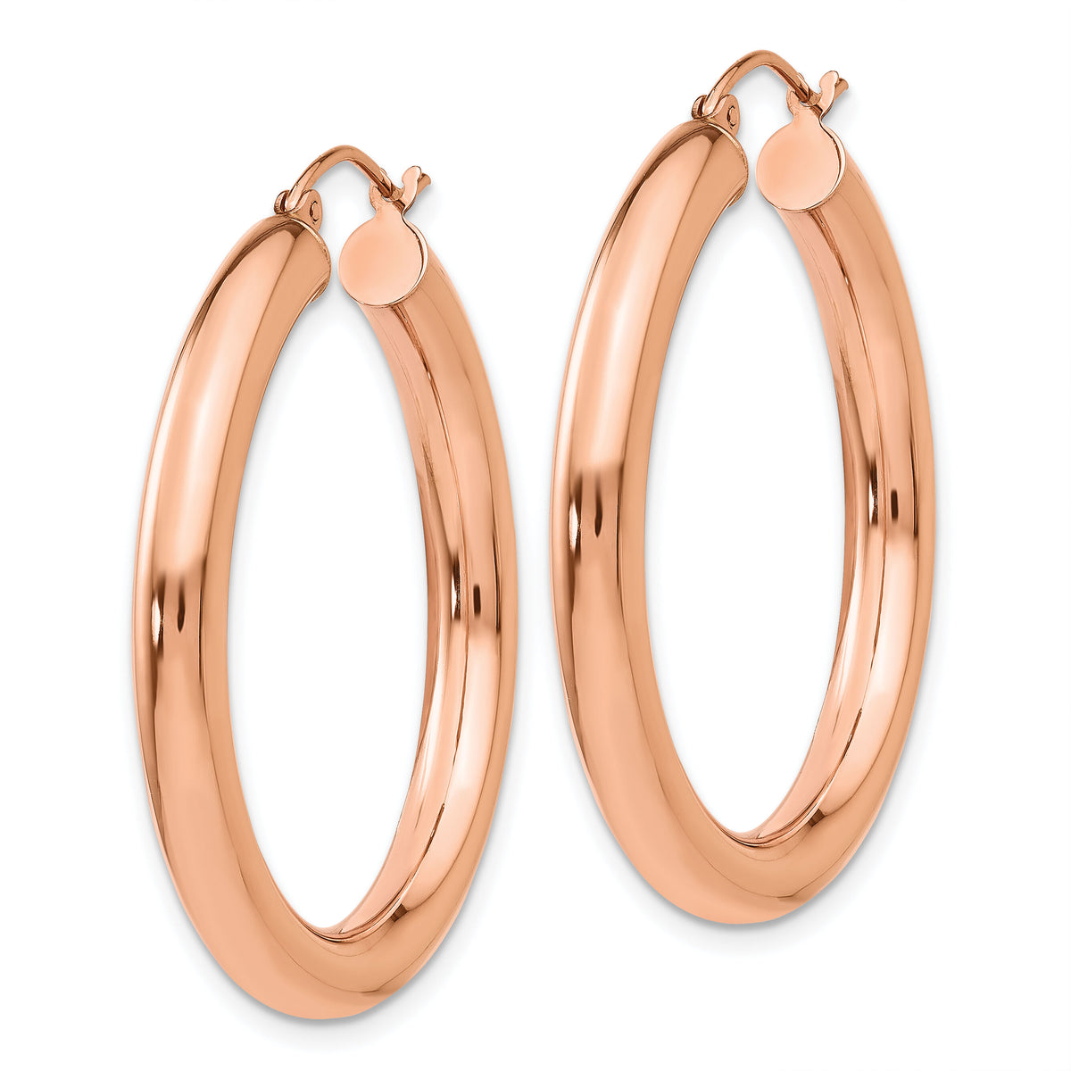 14k Rose Gold Polished 4mm Tube Hoop Earrings-TF827