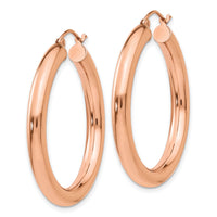 14k Rose Gold Polished 4mm Tube Hoop Earrings-TF827