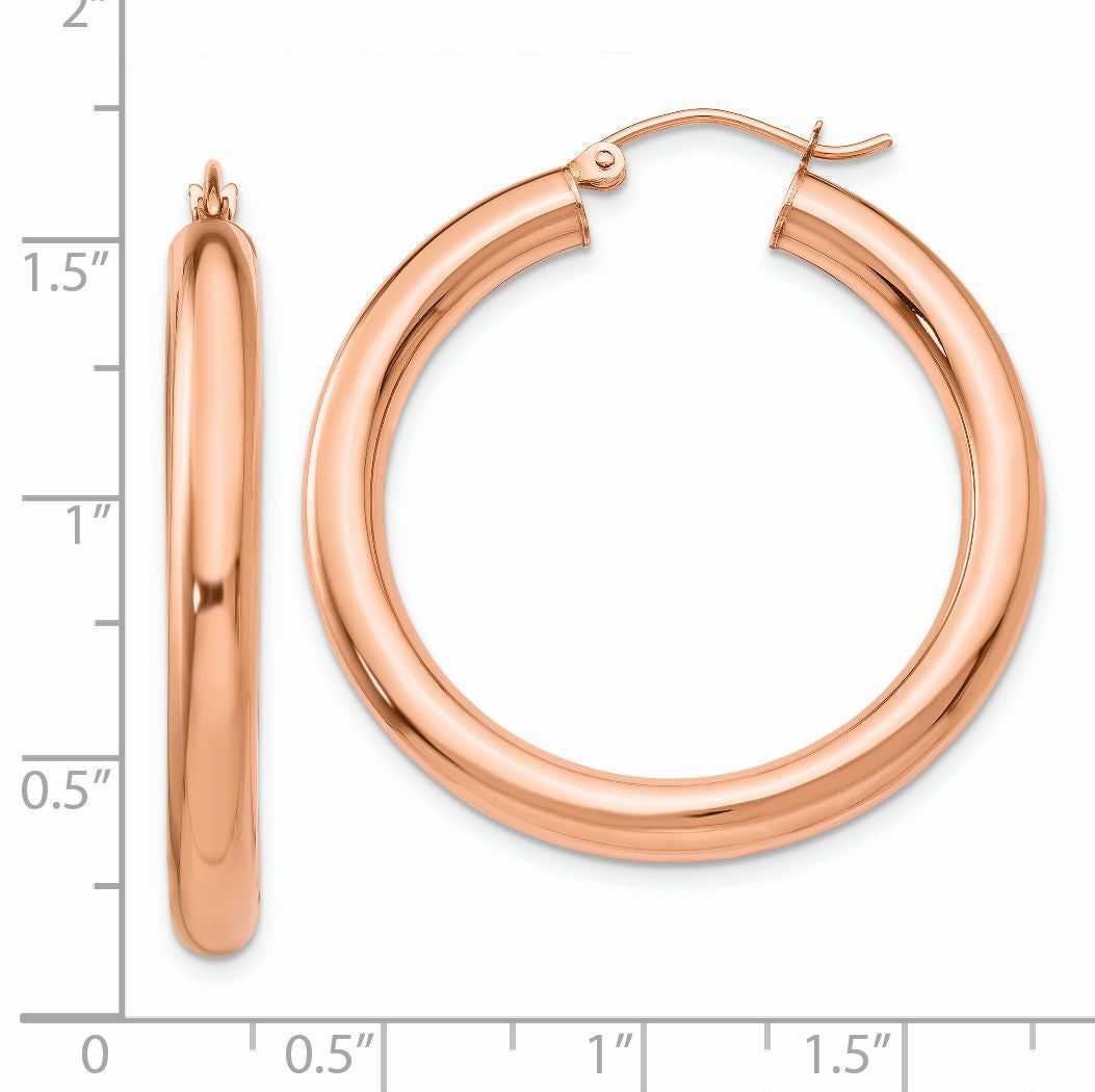 14k Rose Gold Polished 4mm Tube Hoop Earrings-TF827